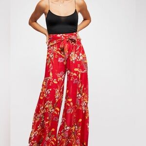 Free people floral red wide leg pants